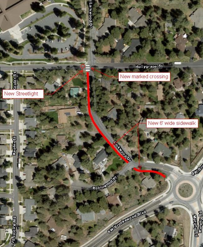map of new crosswalk and sidewalk on larkwood