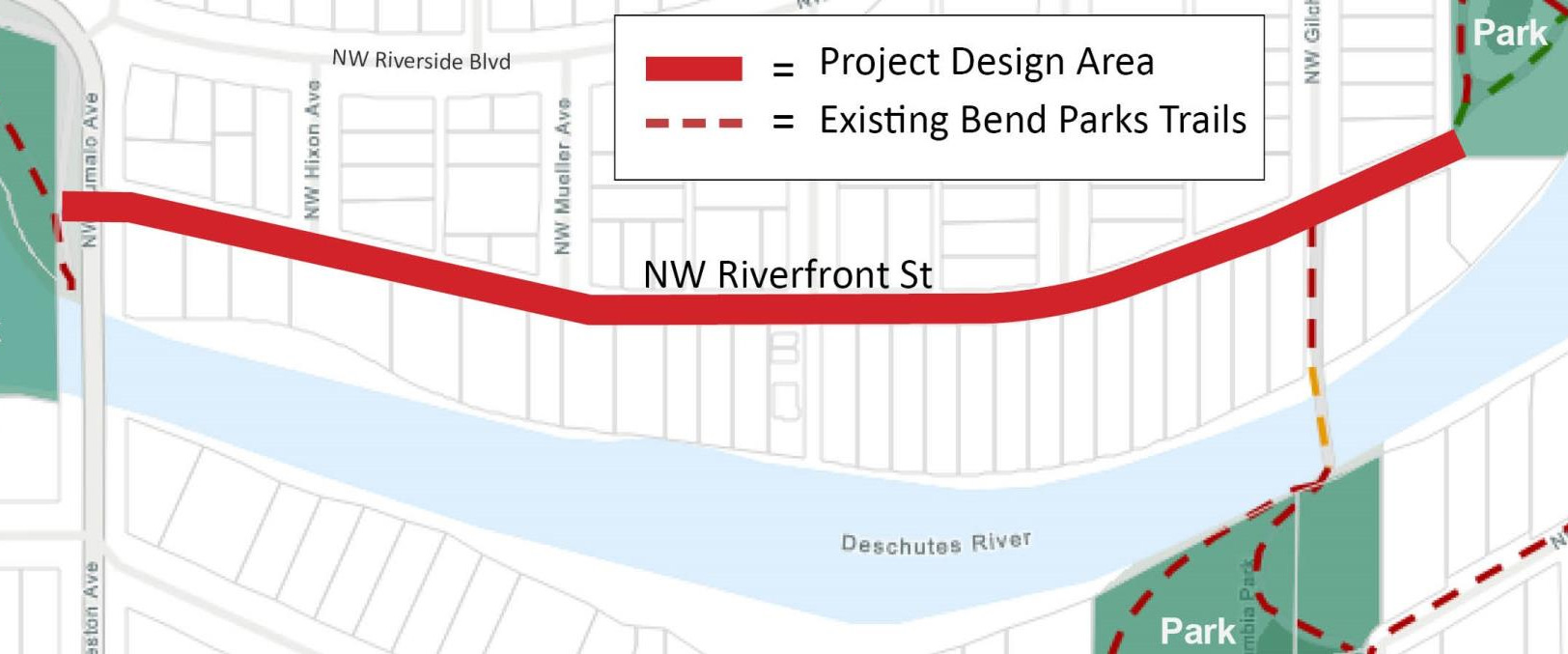 Graphic of project area in map form. Street labels identified.