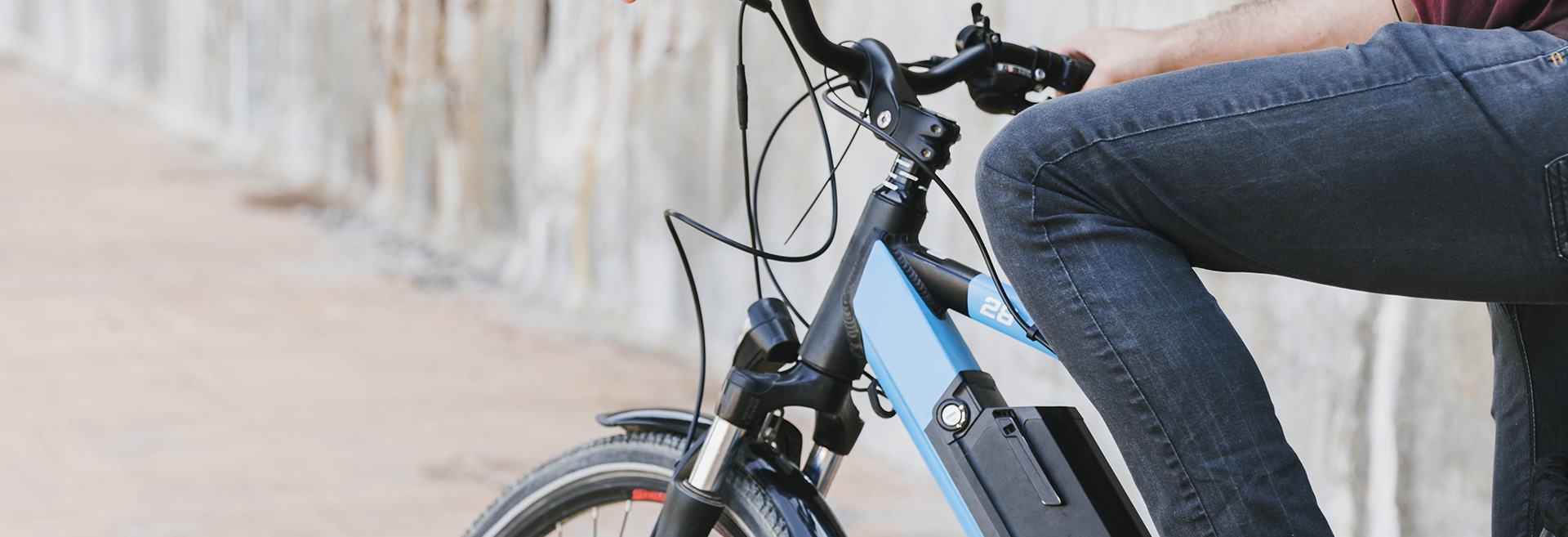 Close  up view of an eBike frame showing the bike battery.