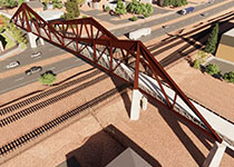 Rendering of the bridge design featuring trusses in the shape of three mountains.