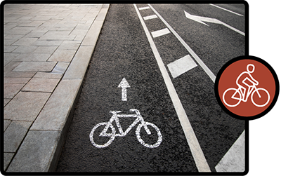 Image and icon depicting buffered bike lanes.