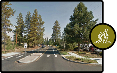 Image and icon depicting updated pedestrian crossings.